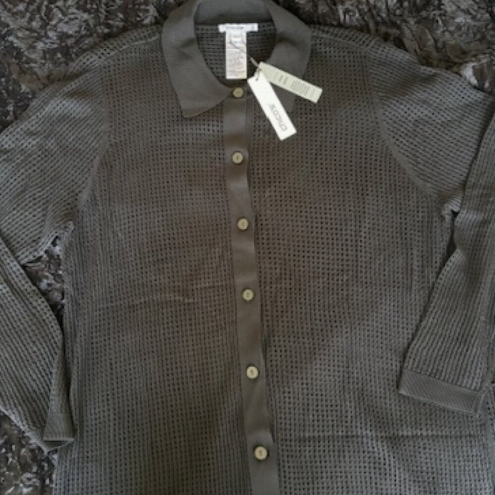 NWT Chico's Pointelle Collared Cardigan in Black - Picture 6 of 11